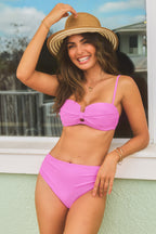 Longline V Neck Bralette & Navy Classic High Waist Bikini Set