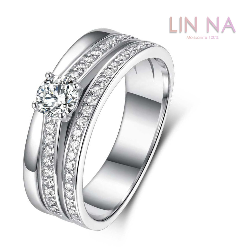 S925 Sterling Silver Men's Bold Moissanite Wide Ring | 0.4CT, US Size 5–11