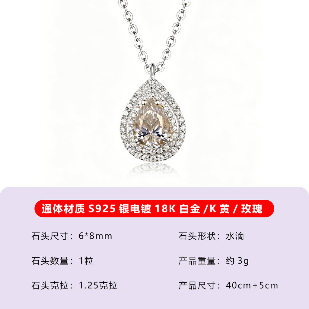 S925 Sterling Silver Triple Teardrop Moissanite Collarbone Necklace | Gold & White Gold