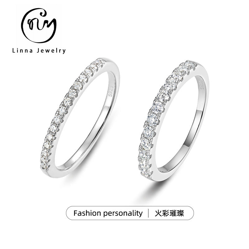 S925 Sterling Silver Half Eternity Moissanite Ring | 1.3mm & 2.0mm