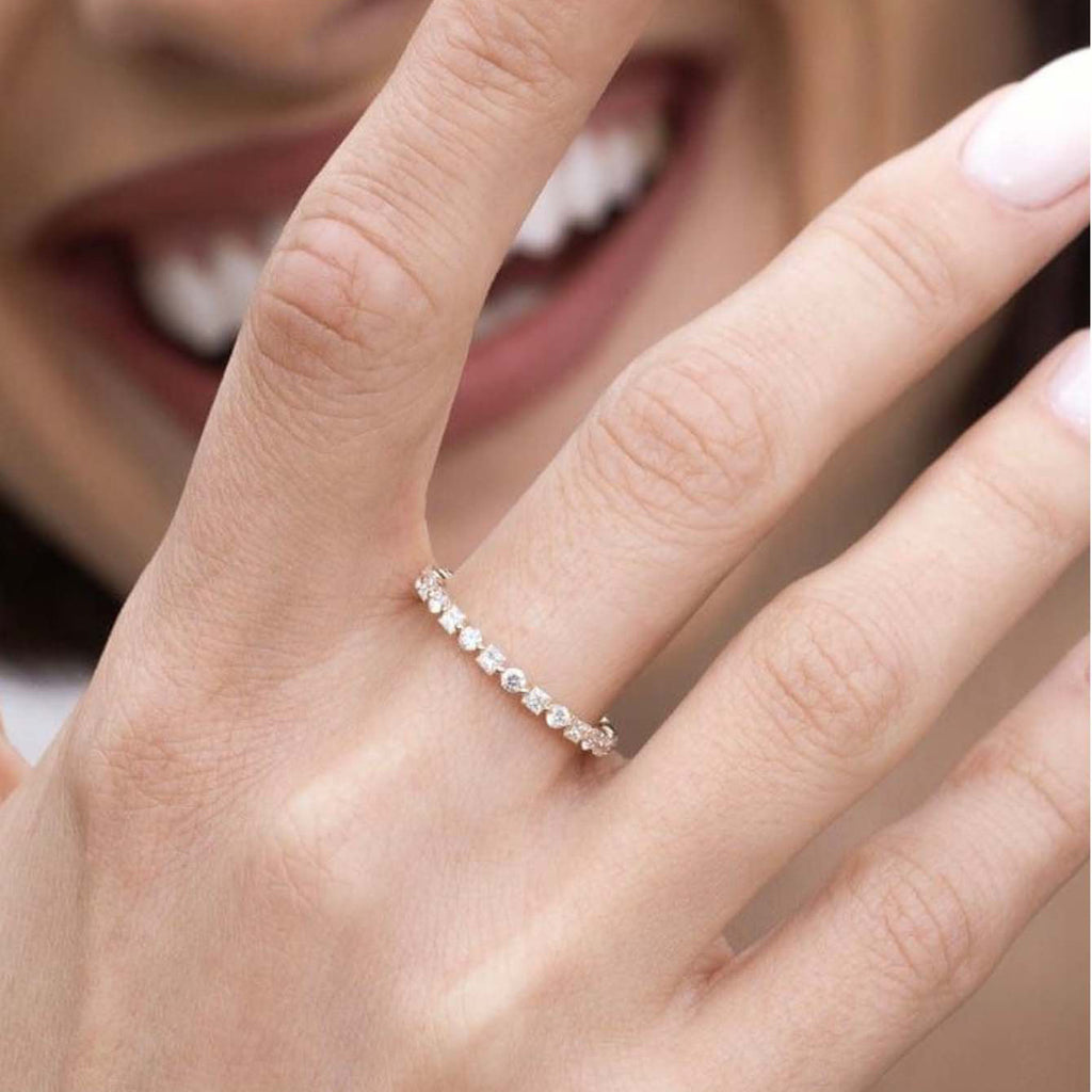 S925 Sterling Silver Alternating Moissanite Eternity Ring | Bestseller