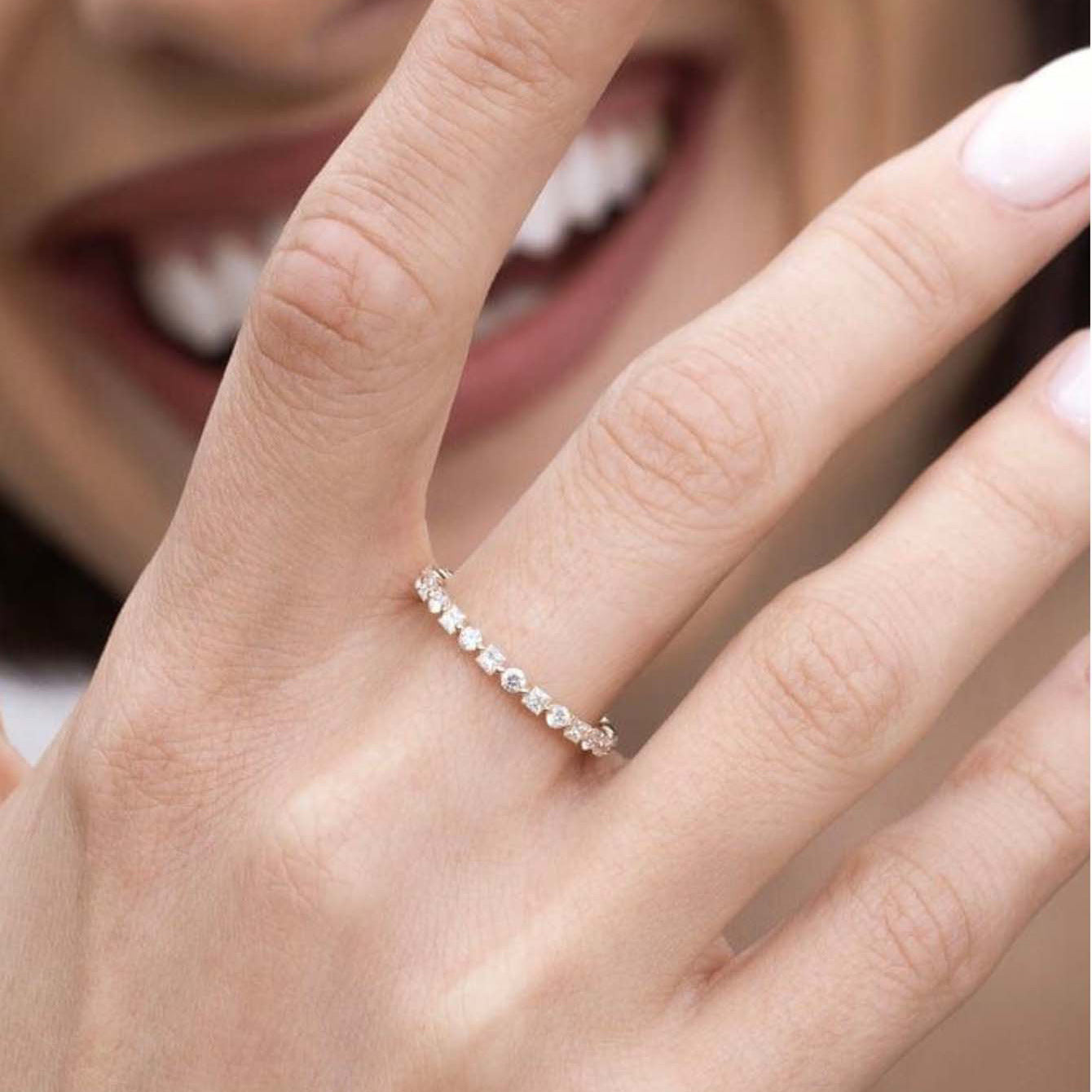 S925 Sterling Silver Alternating Moissanite Eternity Ring | Bestseller