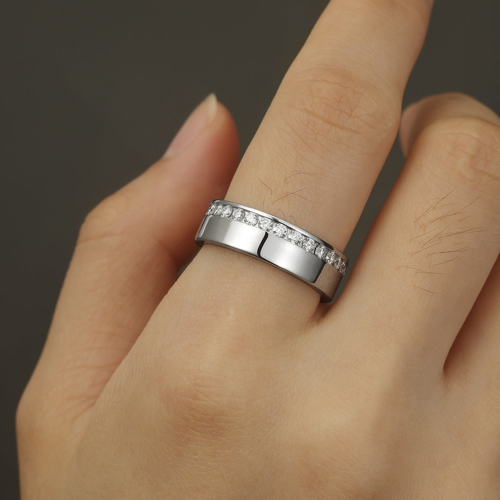 S925 Sterling Silver Men's Full Eternity Moissanite Ring | White Gold, US Size 5–11