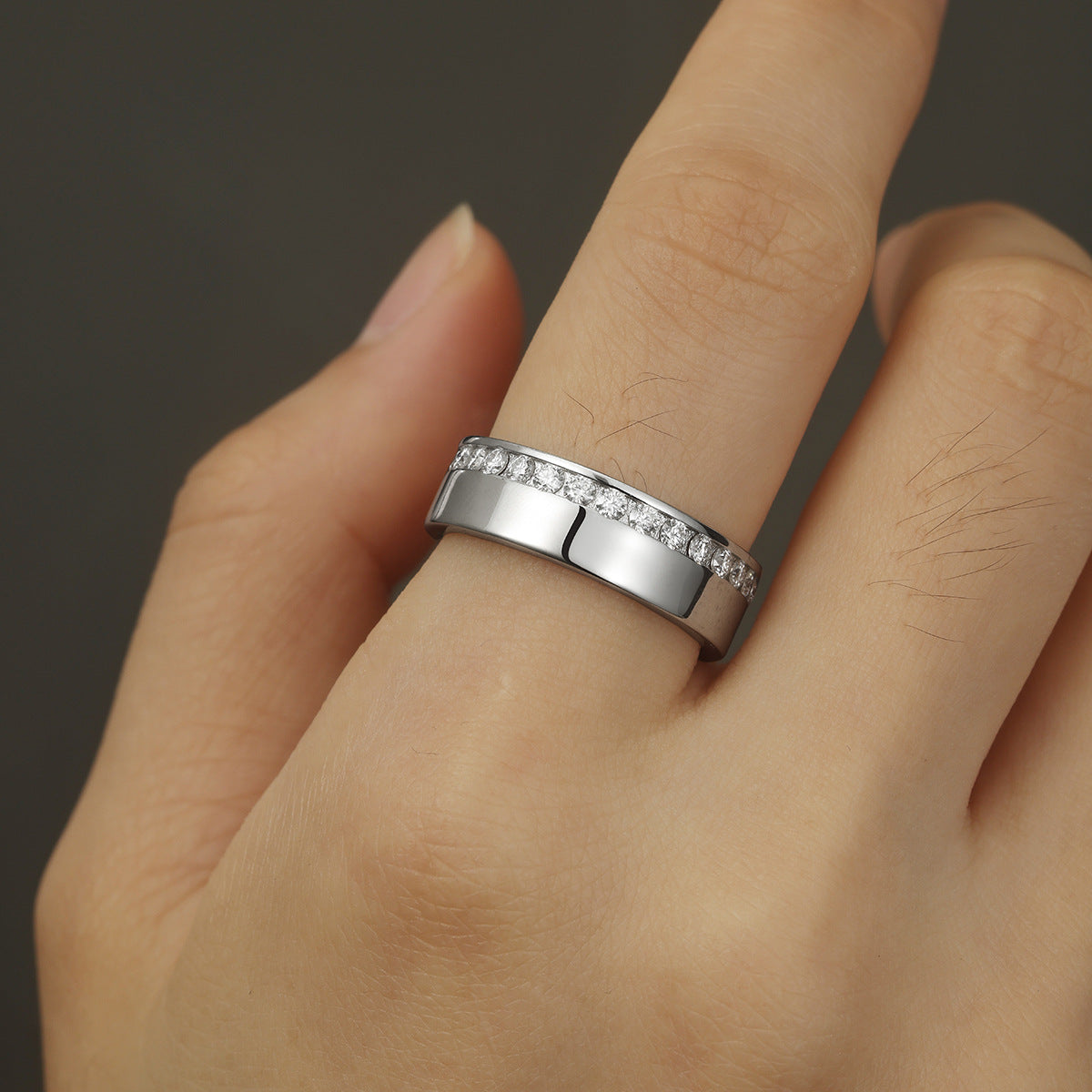 S925 Sterling Silver Men's Full Eternity Moissanite Ring | White Gold, US Size 5–11