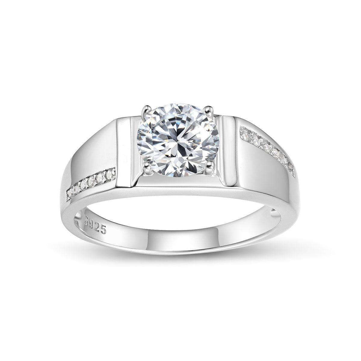 S925 Sterling Silver Men's Single Stone Moissanite Ring | 1CT, Gold & White Gold
