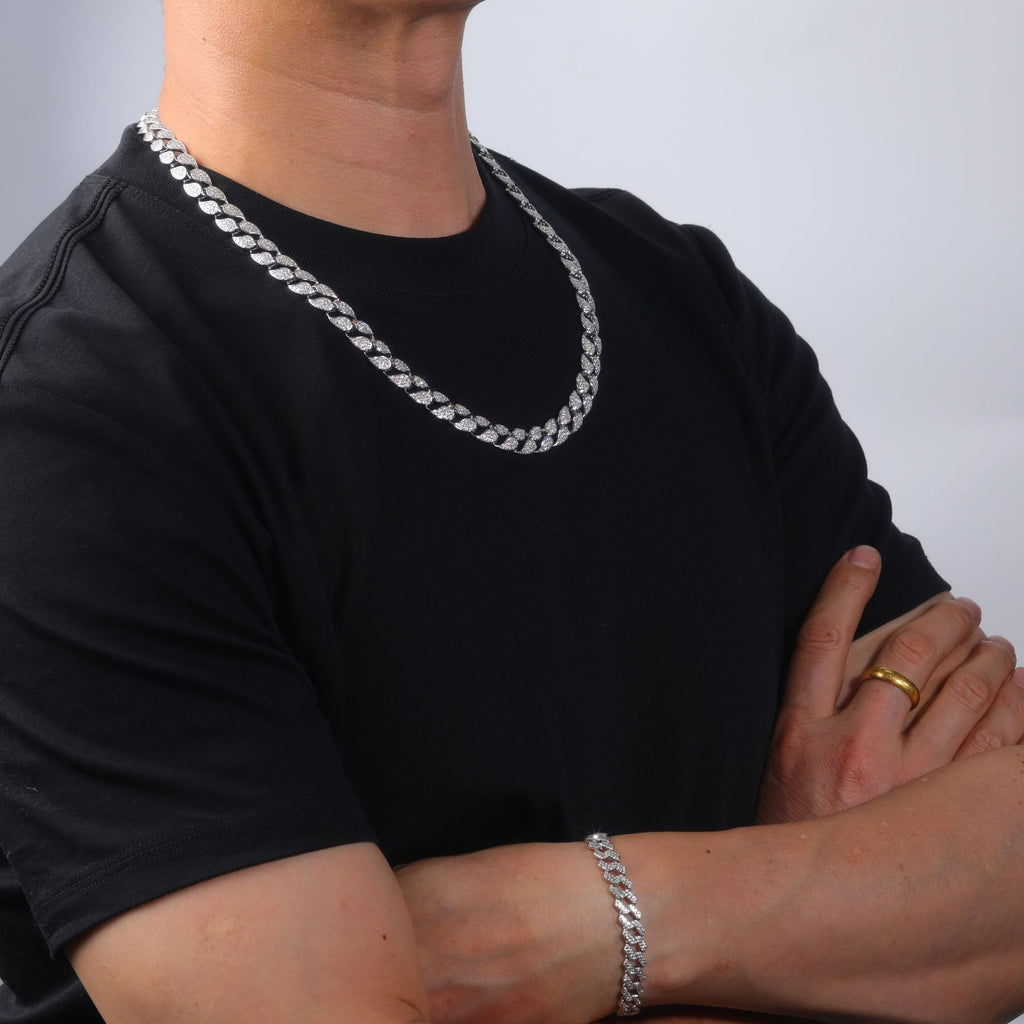 S925 Sterling Silver 10mm Moissanite Cuban Chain Men's Necklace | Gold & Silver
