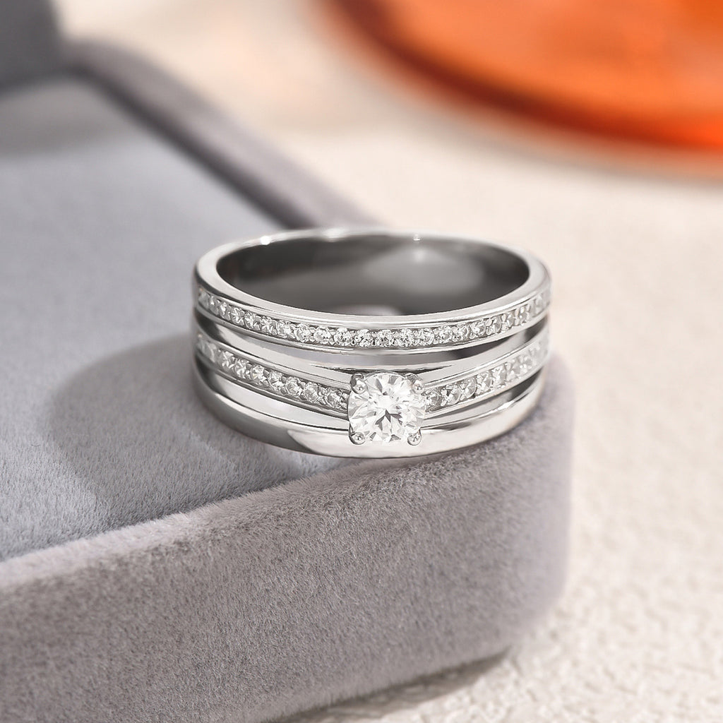 S925 Sterling Silver Women's Moissanite Fashion Ring | 0.3CT, Silver
