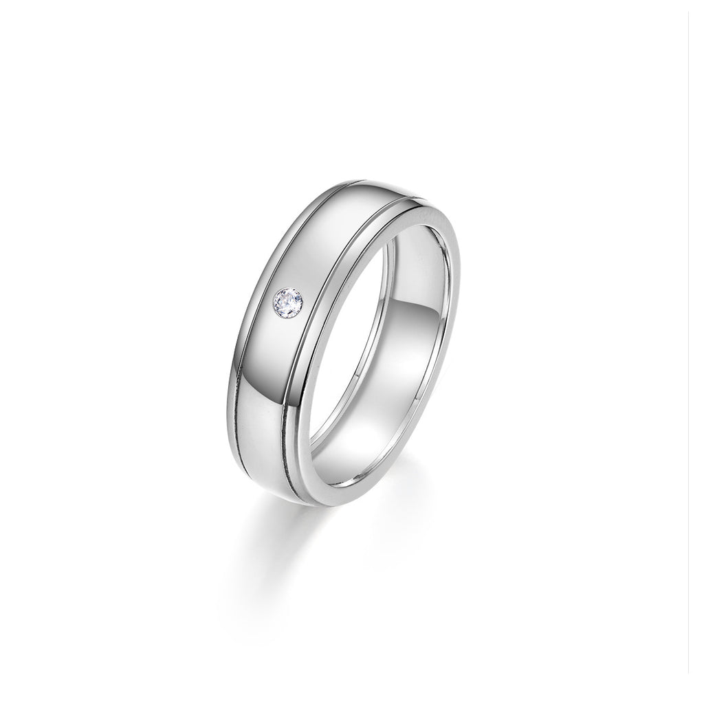 S925 Sterling Silver Men's Single Stone Double Rail Moissanite Ring | 2mm, Gold & White Gold