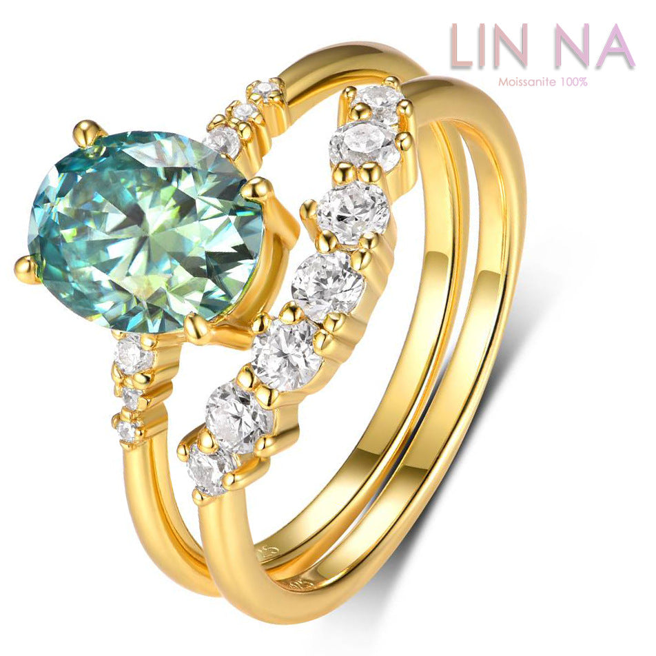 S925 Sterling Silver Green Moissanite Stackable Ring Set | 2CT