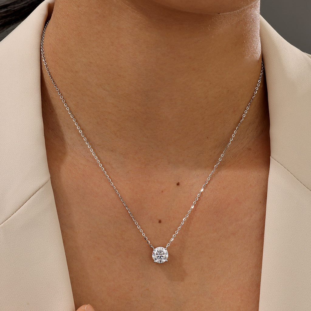 S925 Sterling Silver Moissanite Solitaire Pendant Necklace | 1CT–3CT