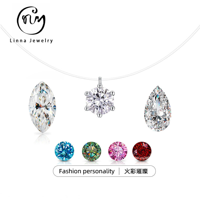 S925 Sterling Silver Moissanite Invisible Chain Necklace | Multiple Shapes & Carats