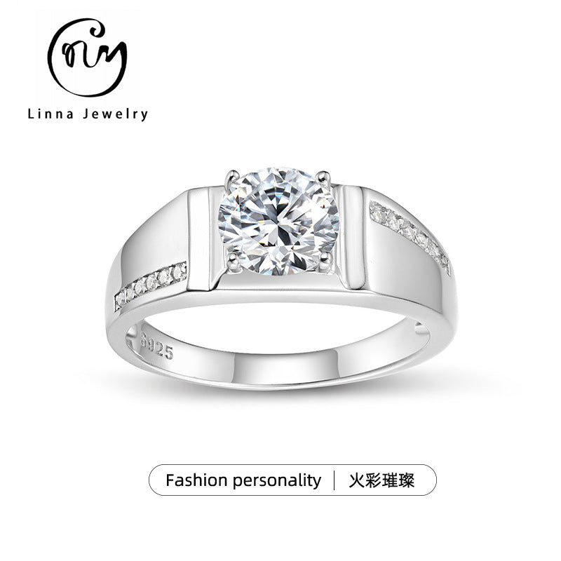S925 Sterling Silver Men's Single Stone Moissanite Ring | 1CT, Gold & White Gold
