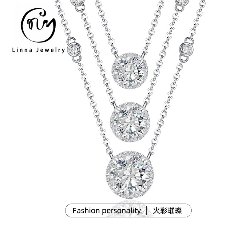S925 Sterling Silver Starlight Moissanite Pendant Necklace | 0.5CT–3CT