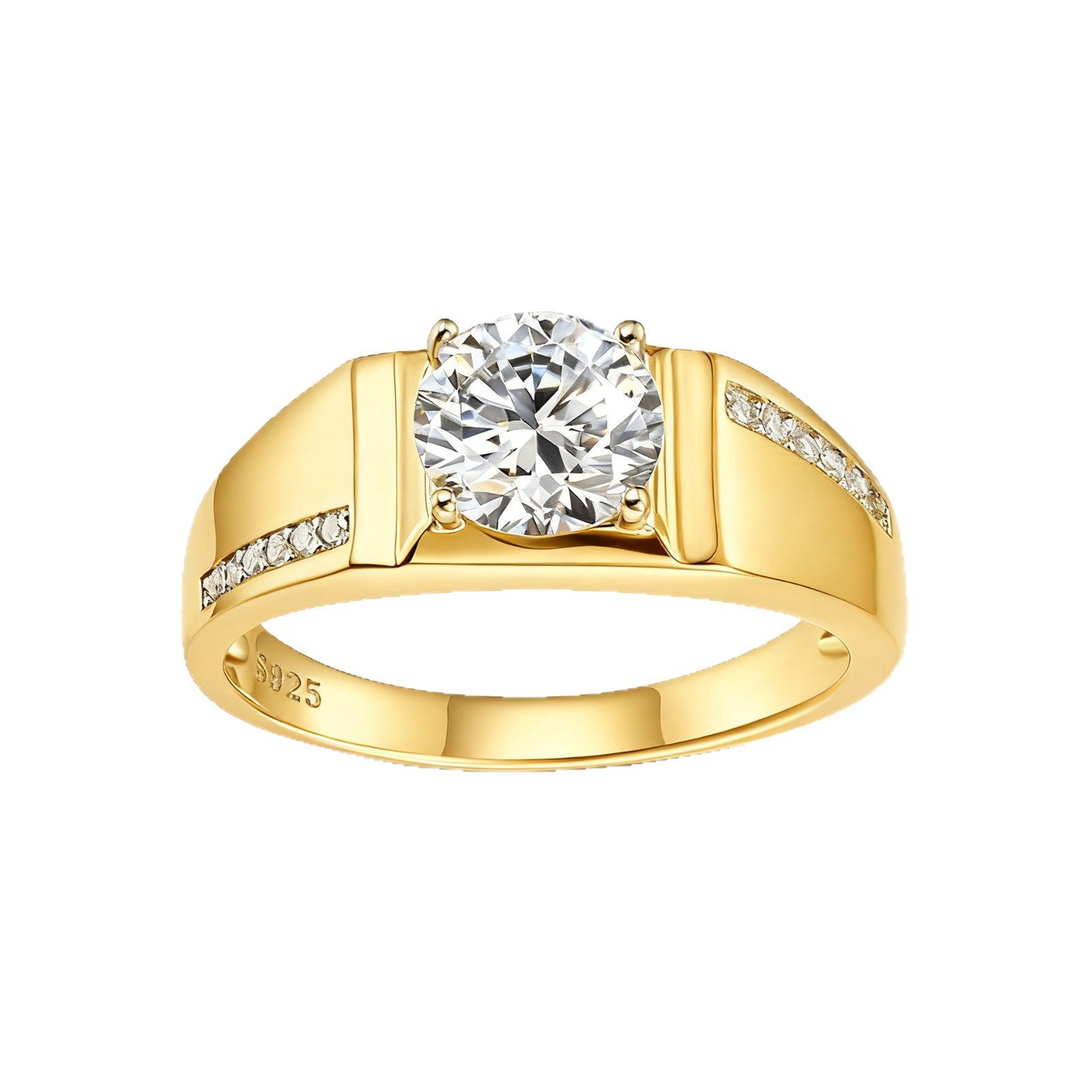 S925 Sterling Silver Men's Single Stone Moissanite Ring | 1CT, Gold & White Gold