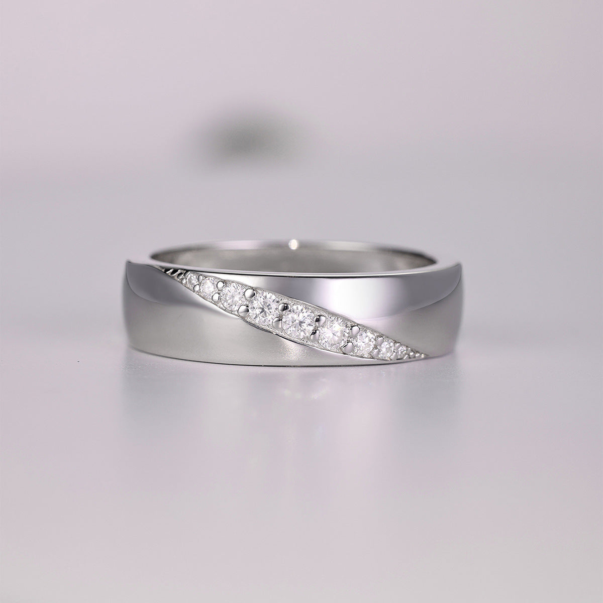 S925 Sterling Silver Men's Wide Band Moissanite Ring | White Gold, US Size 5–11