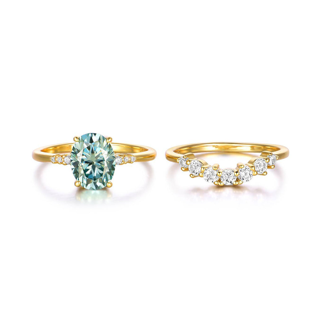 S925 Sterling Silver Green Moissanite Stackable Ring Set | 2CT