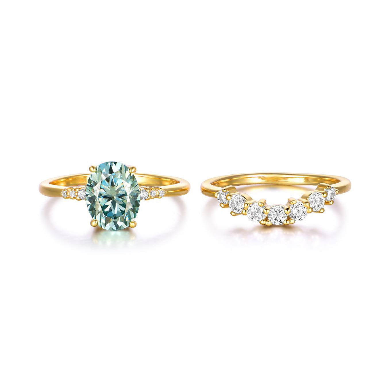 S925 Sterling Silver Green Moissanite Stackable Ring Set | 2CT
