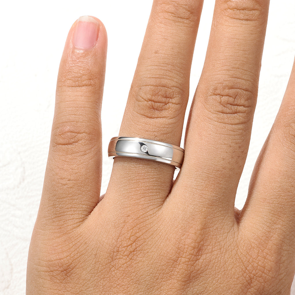 S925 Sterling Silver Men's Single Stone Double Rail Moissanite Ring | 2mm, Gold & White Gold