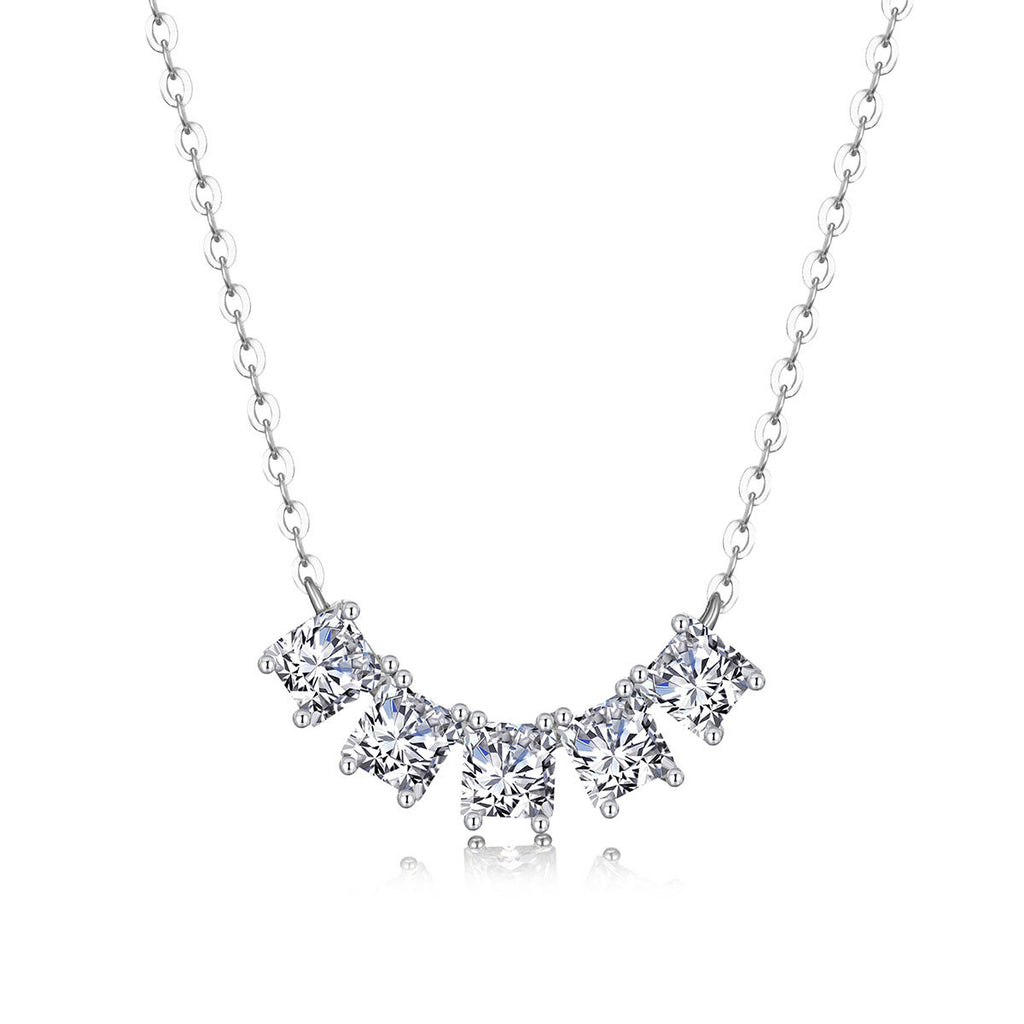S925 Sterling Silver Square Row Moissanite Pendant Necklace | White Gold