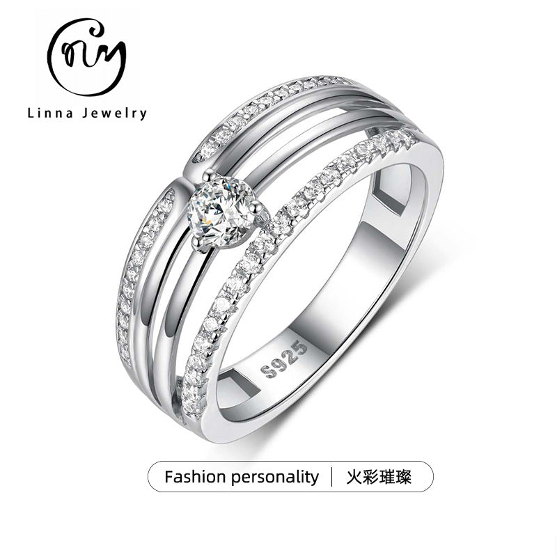 S925 Sterling Silver Women's Moissanite Fashion Ring | 0.3CT, Silver