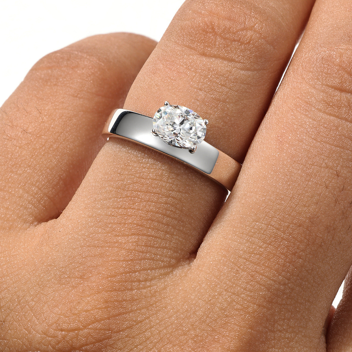 S925 Sterling Silver Oval Moissanite Wide Band Ring | 5×7mm, Gold & White Gold