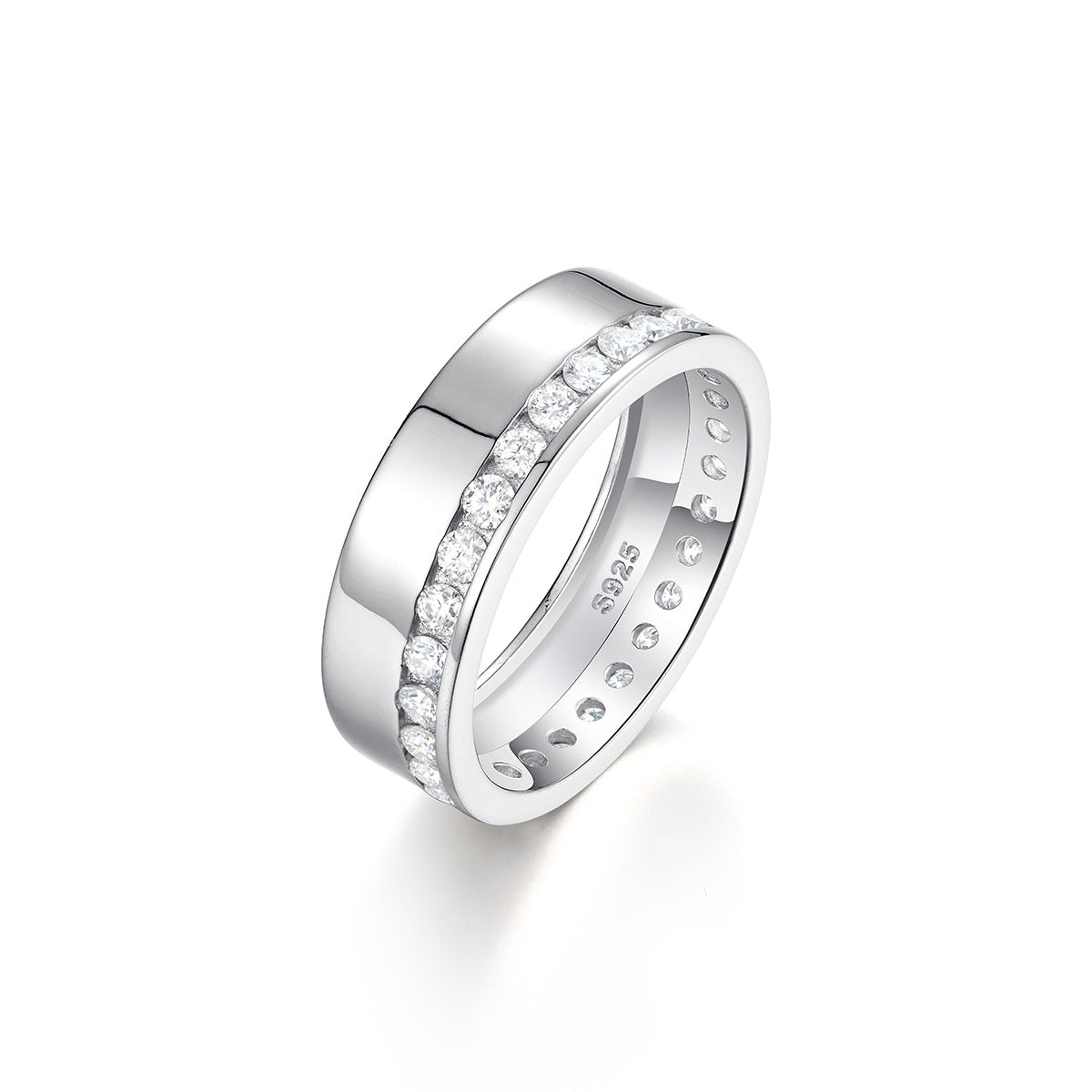 S925 Sterling Silver Men's Full Eternity Moissanite Ring | White Gold, US Size 5–11