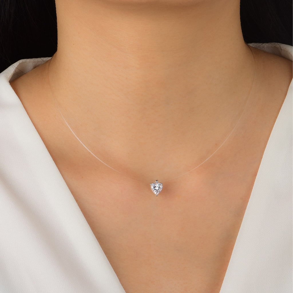 S925 Sterling Silver Moissanite Invisible Chain Necklace | Multiple Shapes & Carats