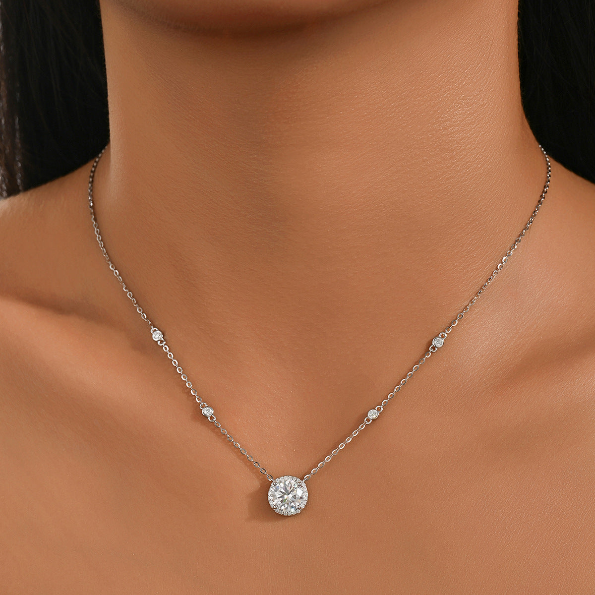 S925 Sterling Silver Starlight Moissanite Pendant Necklace | 0.5CT–3CT