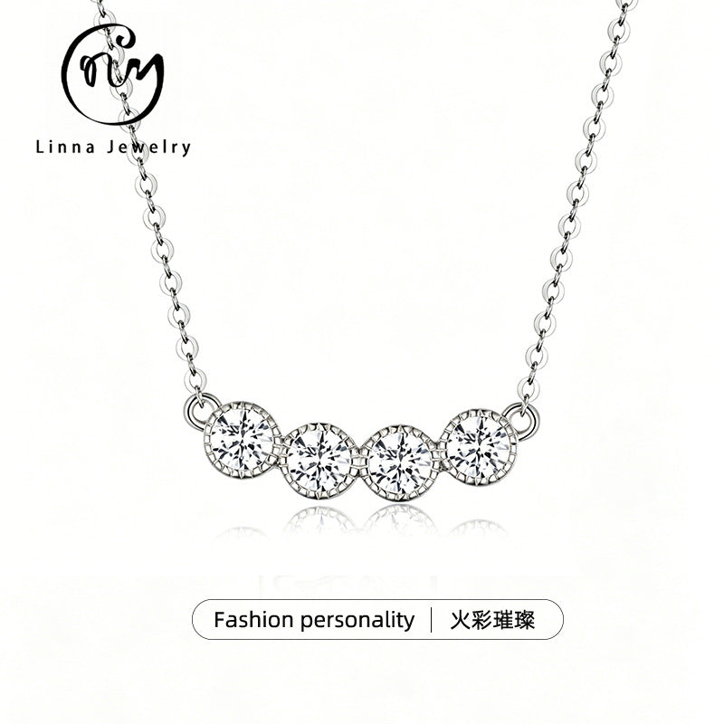 S925 Sterling Silver Four Stone Moissanite Collarbone Necklace | Minimalist Luxury