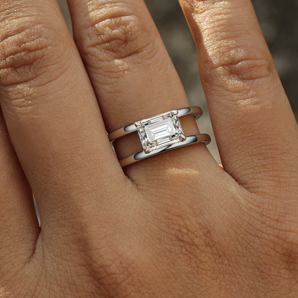 S925 Sterling Silver Rectangle Moissanite Double Band Ring | 6×8mm, Gold & White Gold