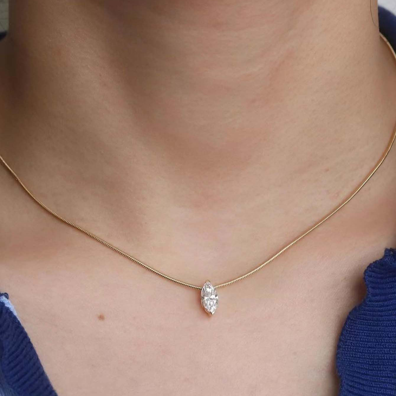 S925 Sterling Silver Marquise Moissanite Drop Pendant Necklace | Gold & Silver