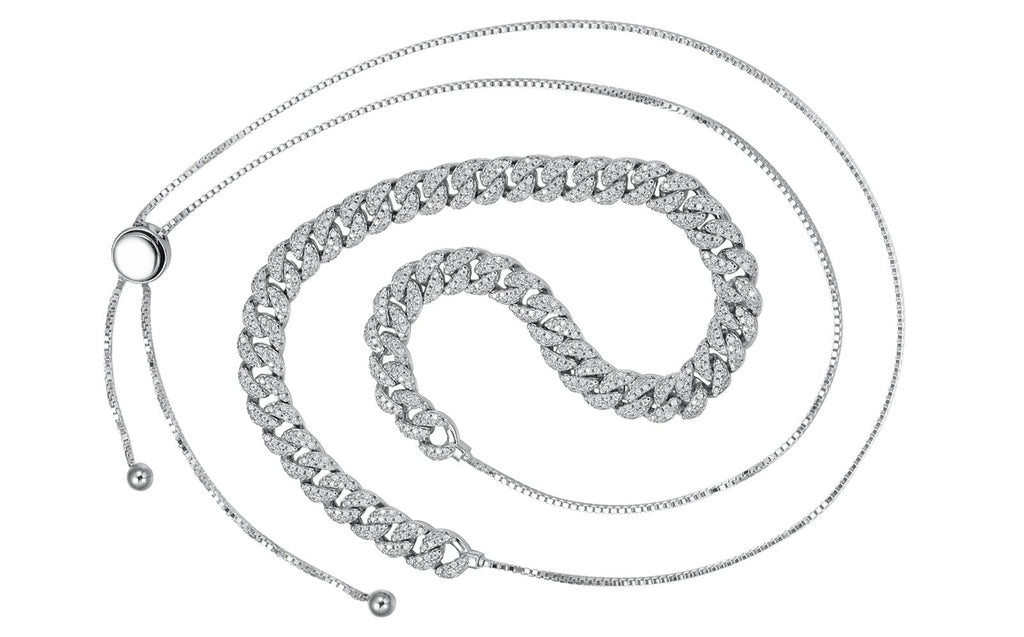 S925 Sterling Silver Adjustable Moissanite Cuban Link Necklace | Gold & Silver