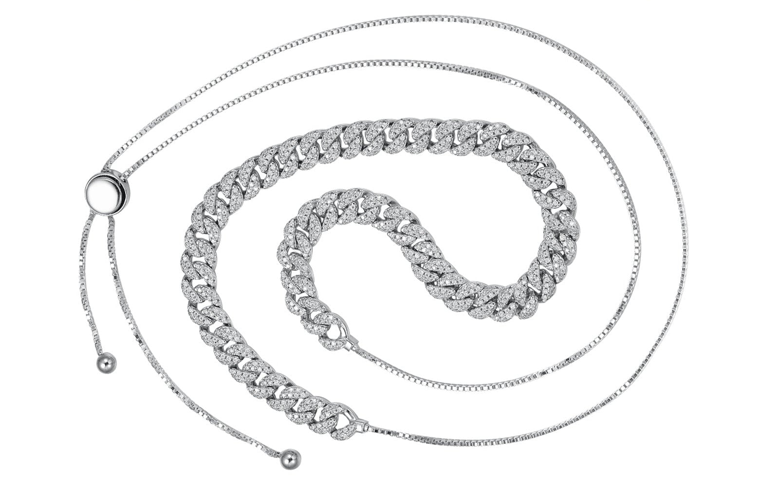 S925 Sterling Silver Adjustable Moissanite Cuban Link Necklace | Gold & Silver