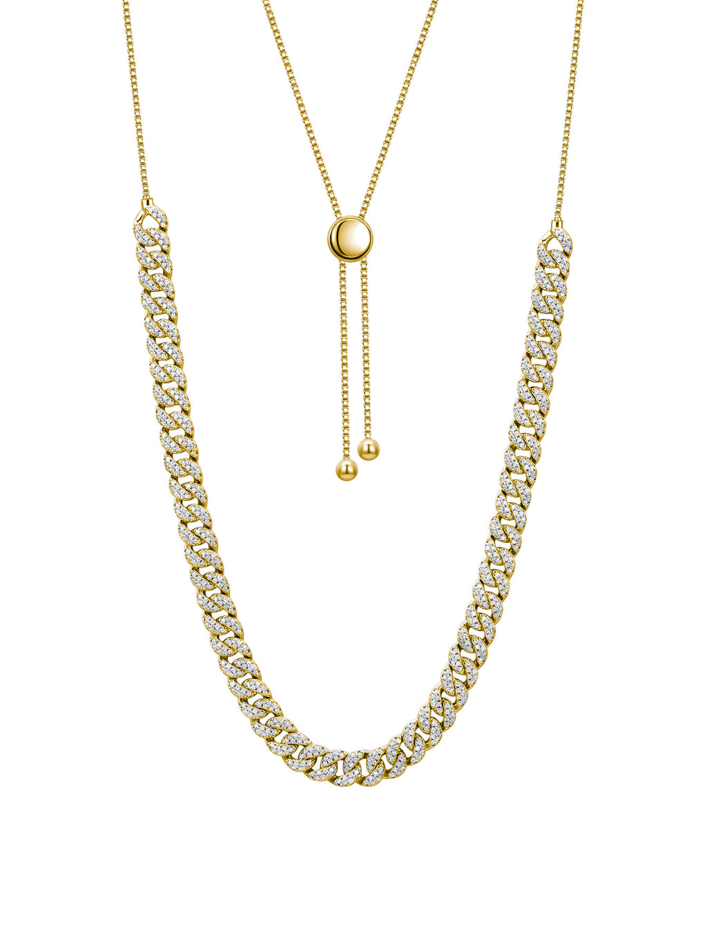 S925 Sterling Silver Adjustable Moissanite Cuban Link Necklace | Gold & Silver