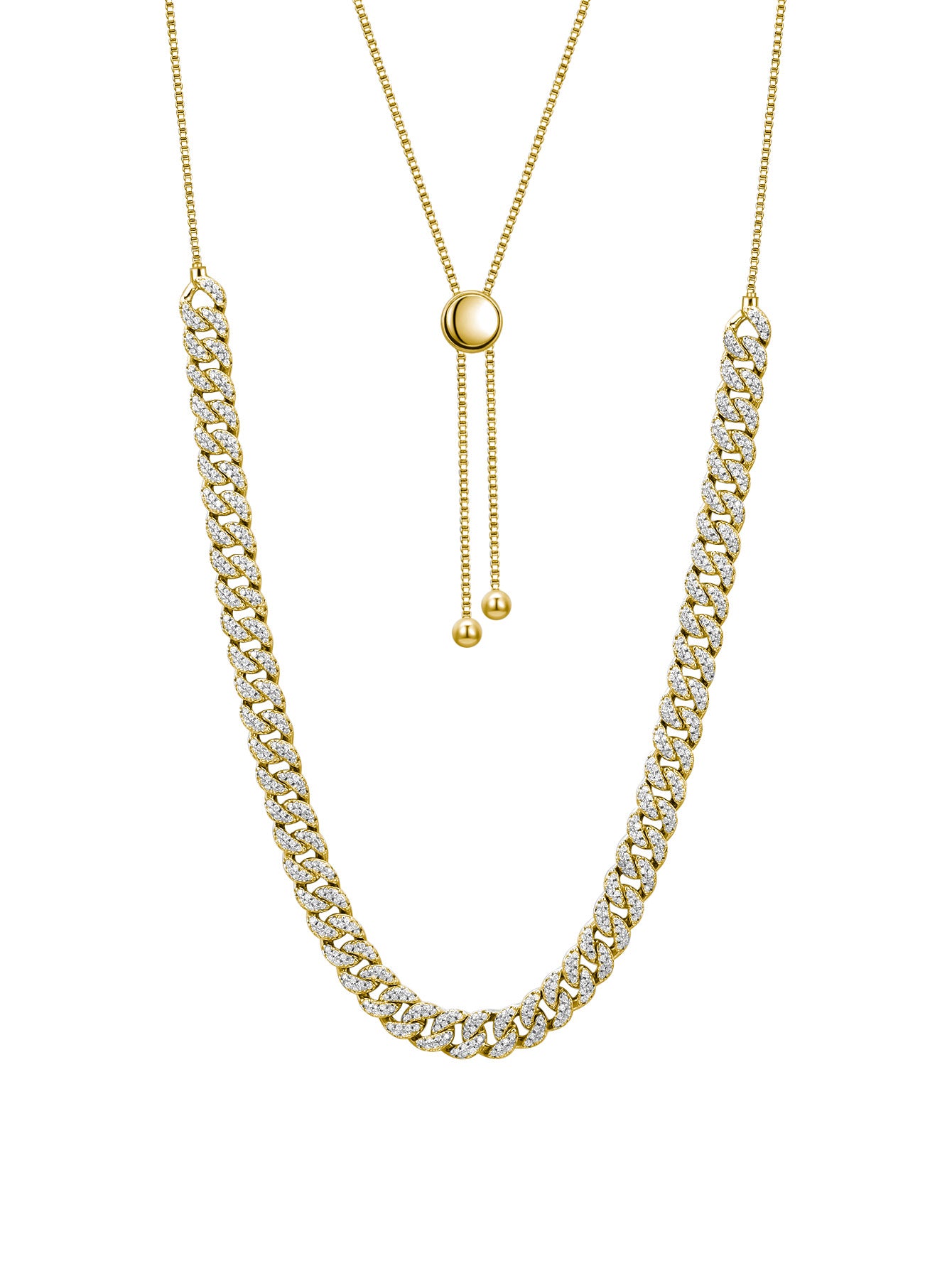 S925 Sterling Silver Adjustable Moissanite Cuban Link Necklace | Gold & Silver