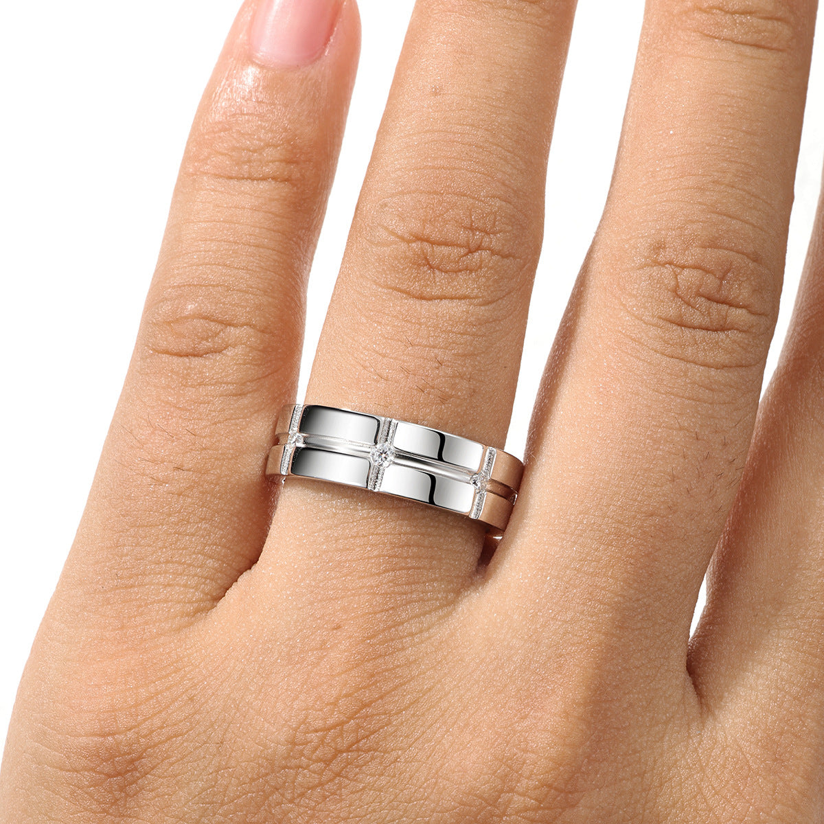 S925 Sterling Silver Men's Multi-Stone Engraved Moissanite Ring | 2mm, Gold & White Gold