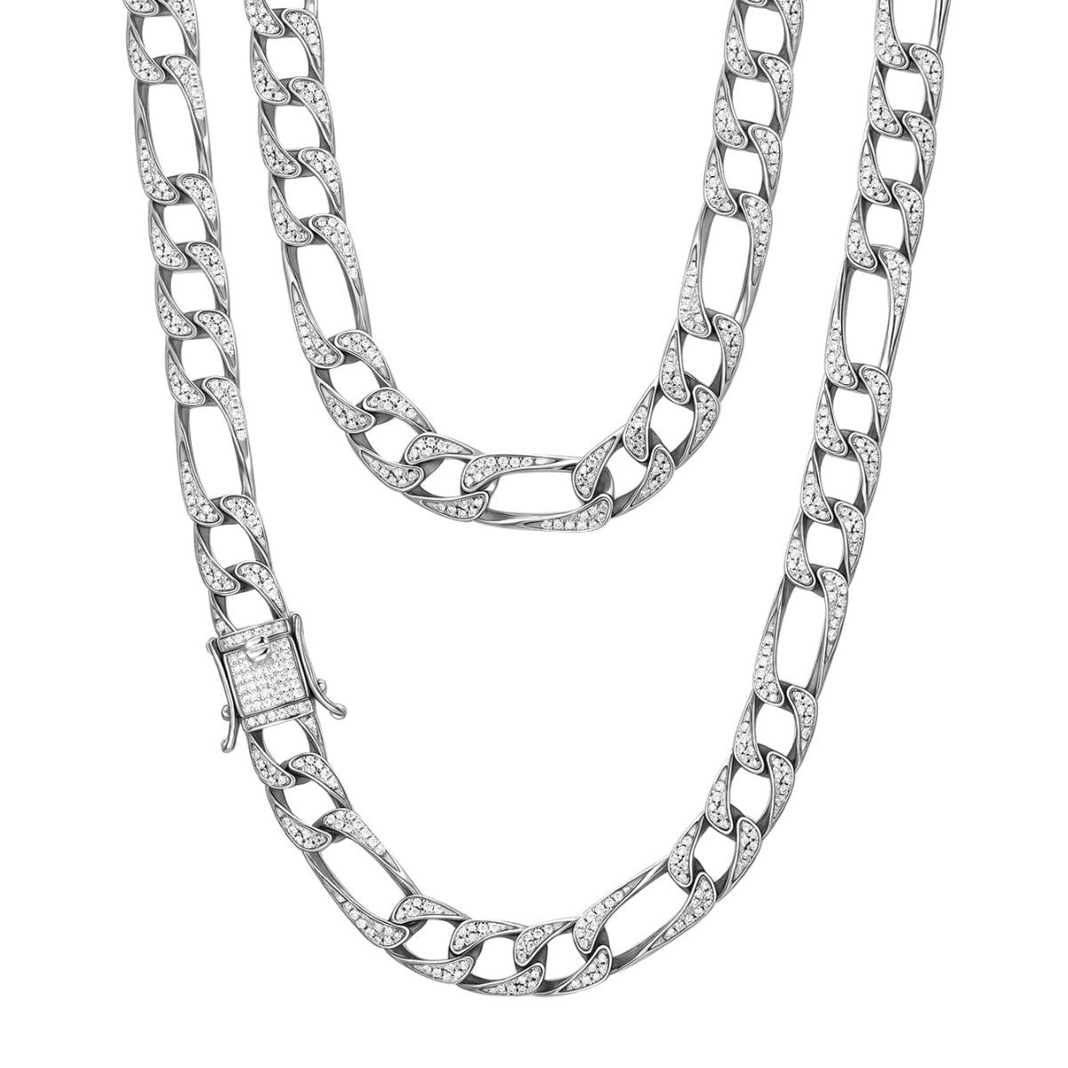 S925 Sterling Silver 3+1 Pattern 10mm Moissanite Cuban Link Necklace | Gold & Silver