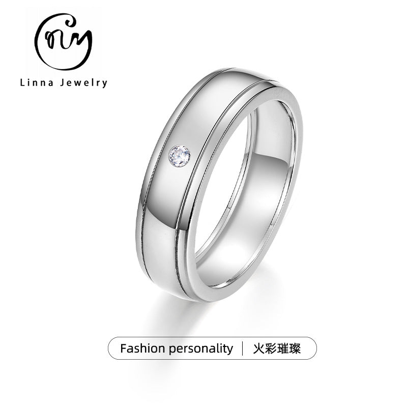 S925 Sterling Silver Men's Single Stone Double Rail Moissanite Ring | 2mm, Gold & White Gold