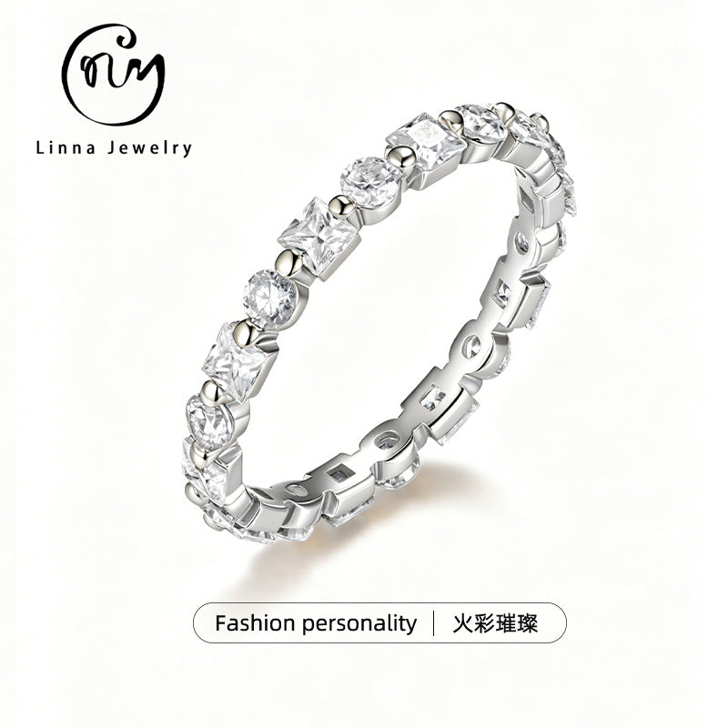 S925 Sterling Silver Alternating Moissanite Eternity Ring | Bestseller