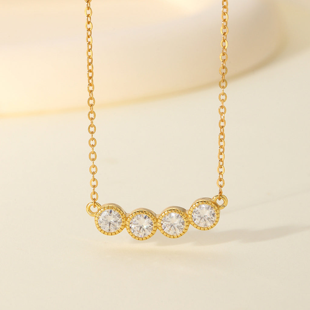 S925 Sterling Silver Four Stone Moissanite Collarbone Necklace | Minimalist Luxury