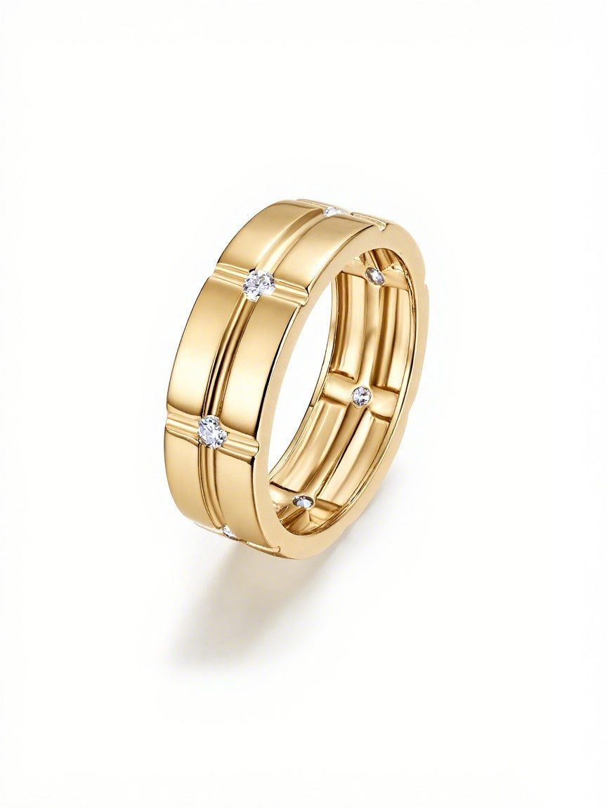 S925 Sterling Silver Men's Multi-Stone Engraved Moissanite Ring | 2mm, Gold & White Gold