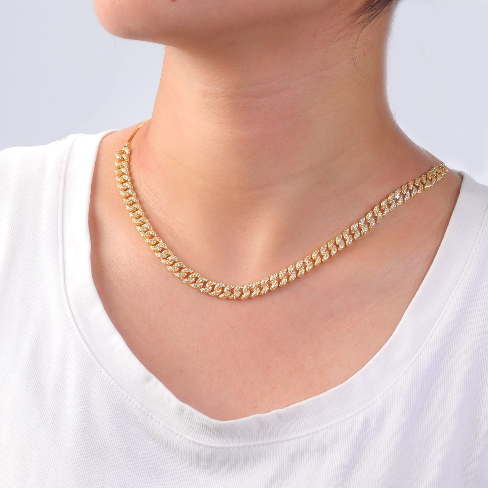 S925 Sterling Silver Adjustable Moissanite Cuban Link Necklace | Gold & Silver