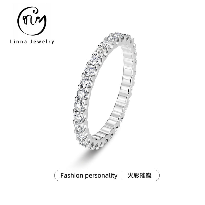 S925 Sterling Silver Full Eternity Moissanite Ring | White Gold & Gold