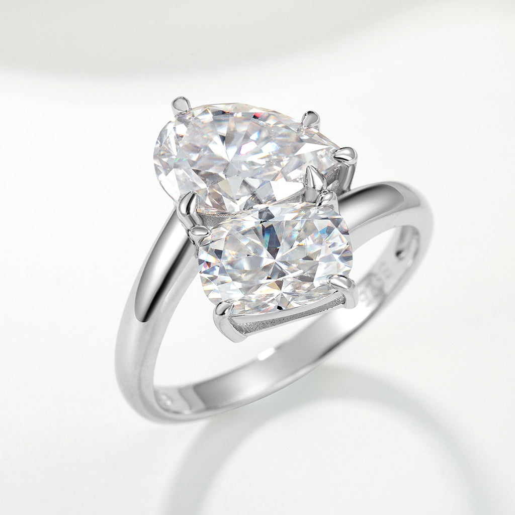 S925 Sterling Silver Oval & Teardrop Moissanite Ring | Luxury Women's Jewelry