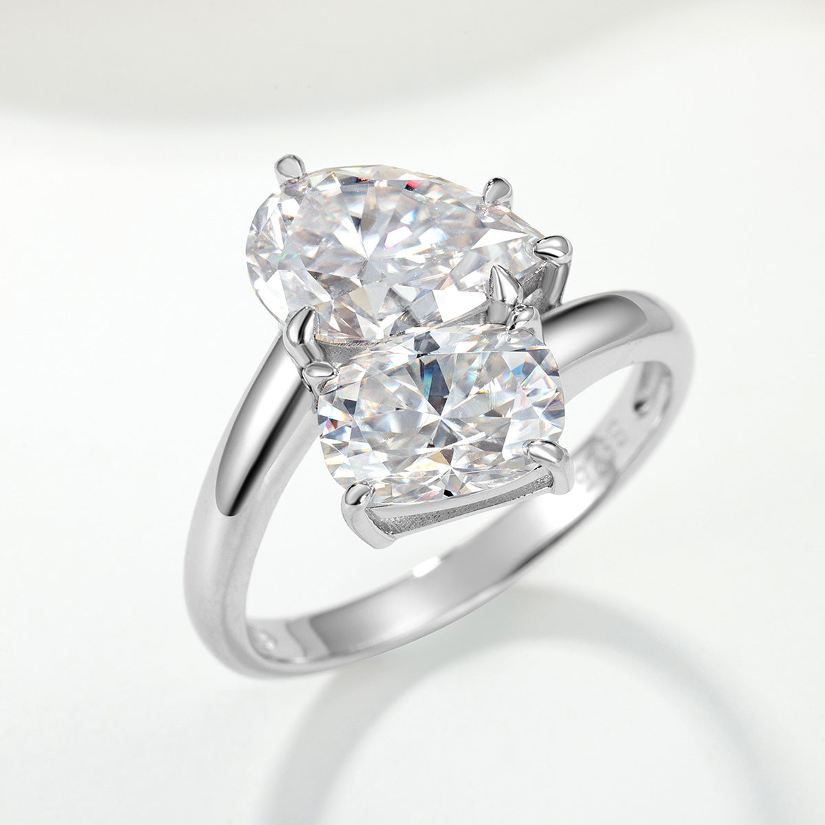 S925 Sterling Silver Oval & Teardrop Moissanite Ring | Luxury Women's Jewelry