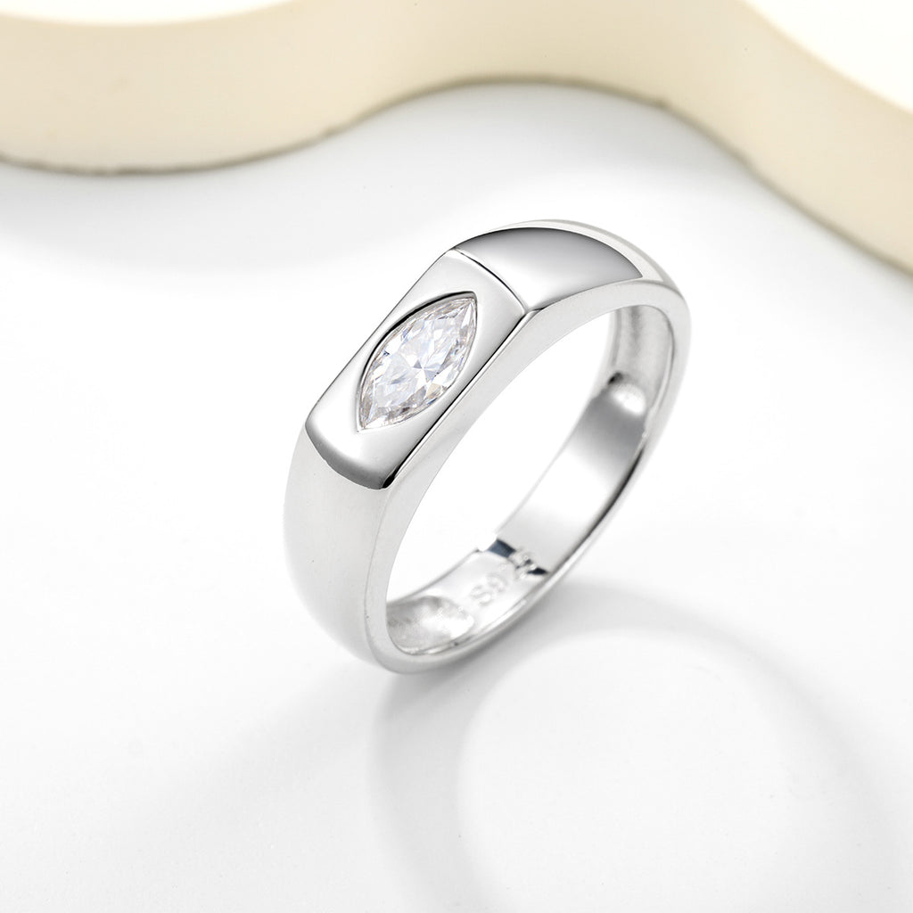 S925 Sterling Silver Marquise Channel Set Moissanite Ring | 3.5×7mm, Gold & White Gold