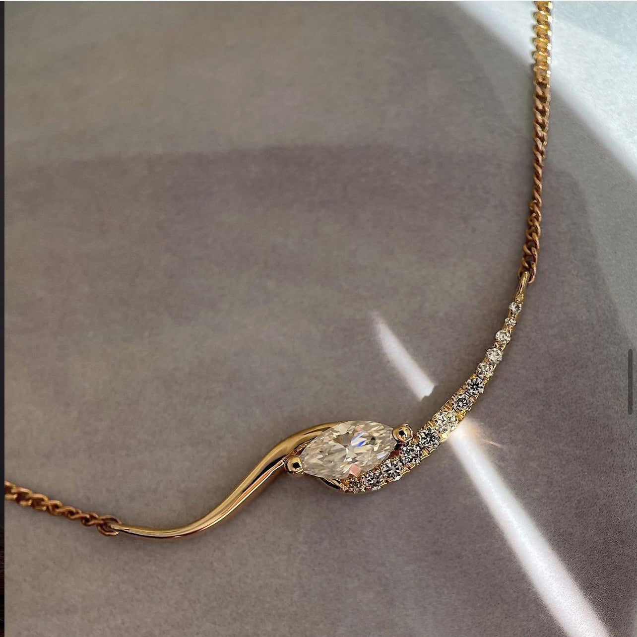 S925 Sterling Silver Marquise Moissanite Collarbone Necklace | Gold & Silver