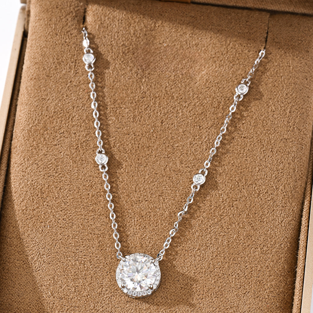 S925 Sterling Silver Starlight Moissanite Pendant Necklace | 0.5CT–3CT
