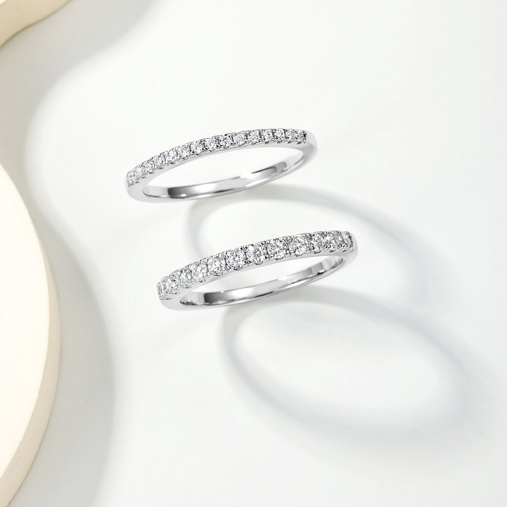 S925 Sterling Silver Half Eternity Moissanite Ring | 1.3mm & 2.0mm