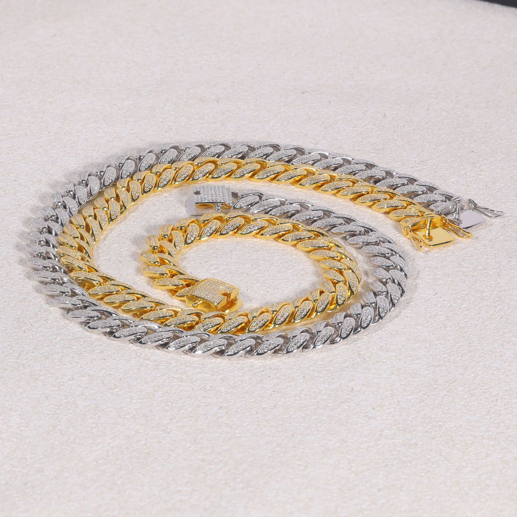 S925 Sterling Silver Wide Moissanite Cuban Link Necklace | 12mm & 13mm, Gold & Silver